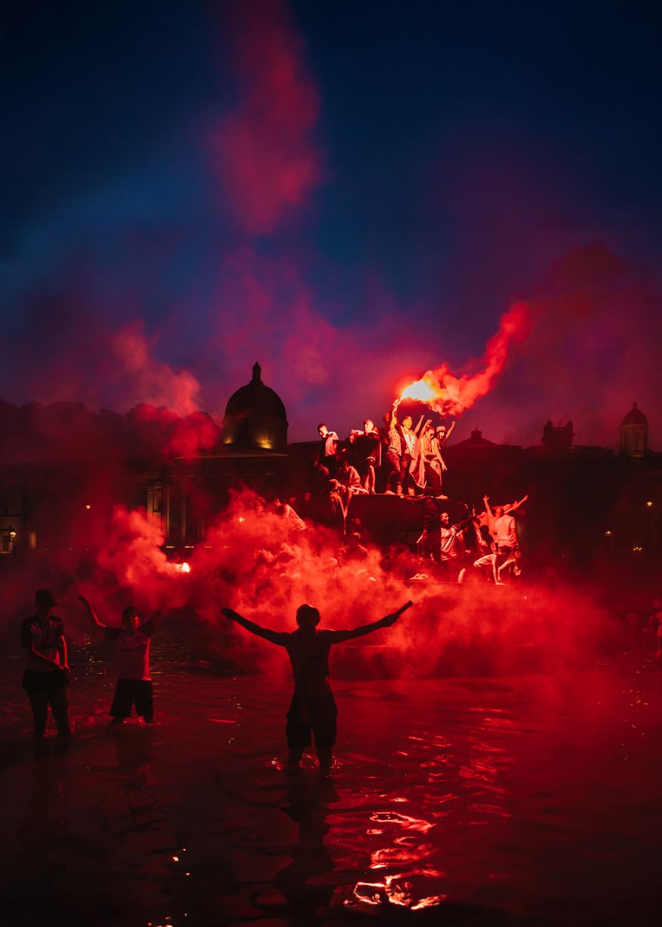vibrant celebration at night in central london